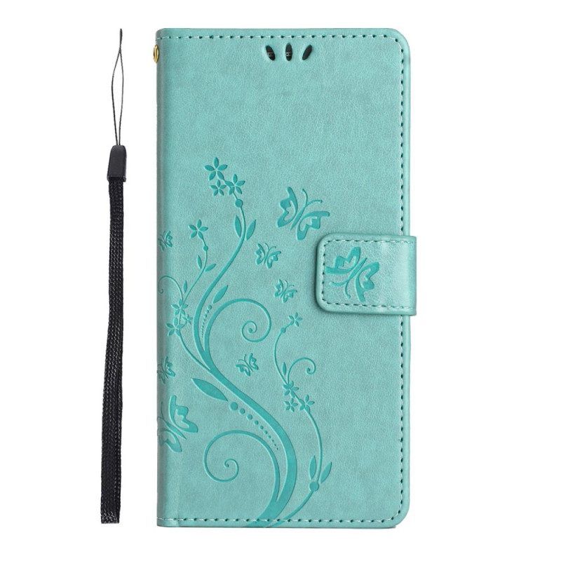 Folio-hoesje voor Samsung Galaxy S23 5G Met Ketting Strakke Bloemen