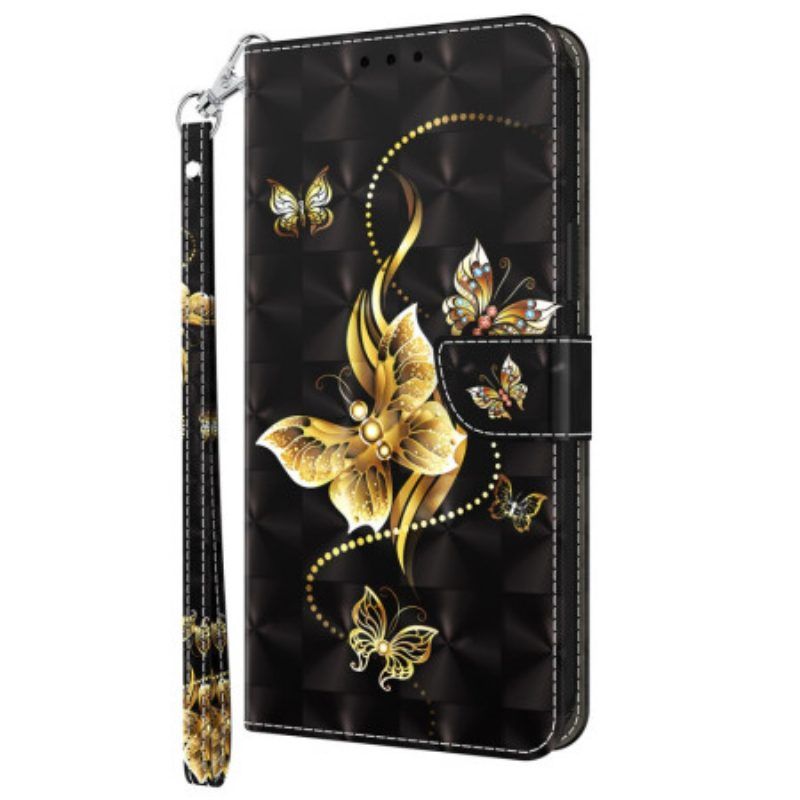 Folio-hoesje voor Samsung Galaxy S23 5G Met Ketting Vlinders Gouden Riem