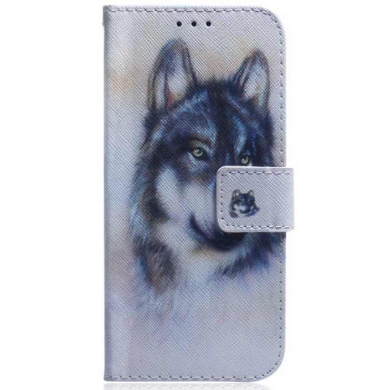 Leren Hoesje voor Samsung Galaxy S23 5G Aquarel Wolf