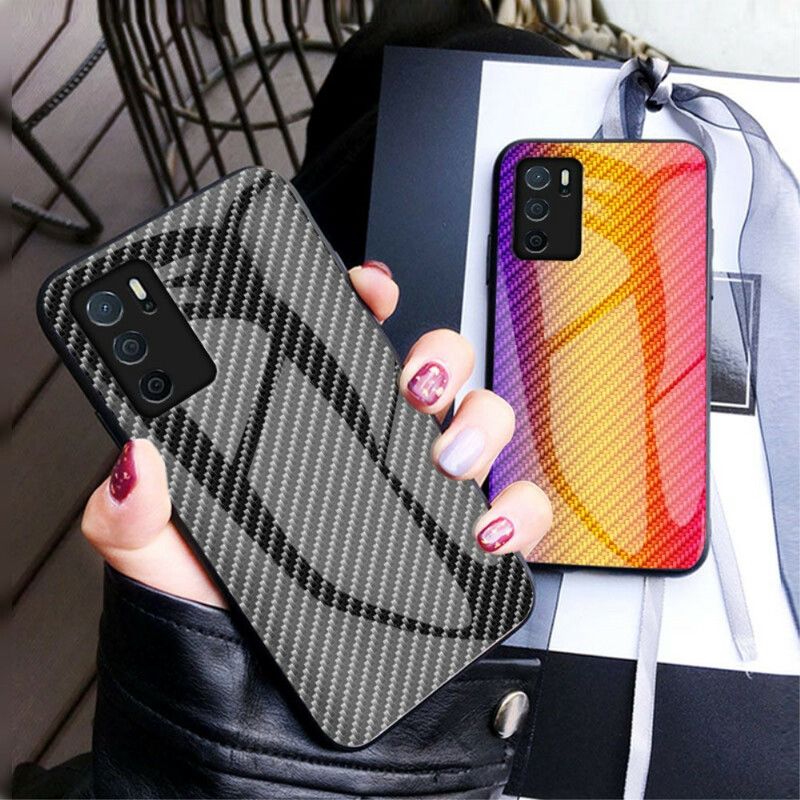 Hoesje Oppo A16 / A16s Koolstofvezel Gehard Glas