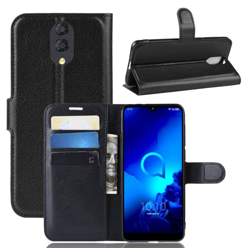 Leren Hoesje Alcatel 3L (2019) Wit Zwart Klassiek