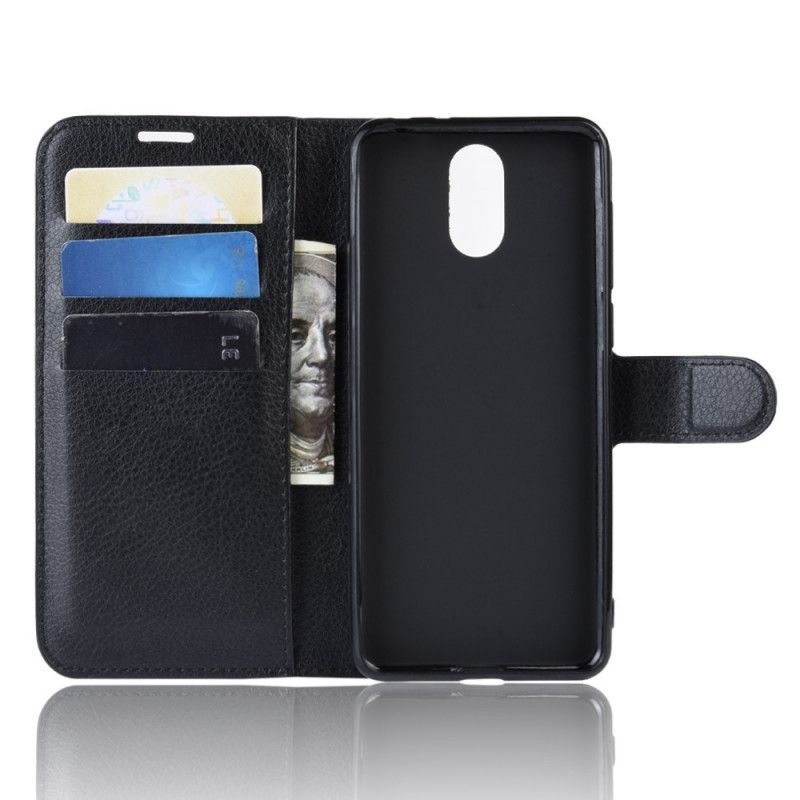 Leren Hoesje Alcatel 3L (2019) Wit Zwart Klassiek