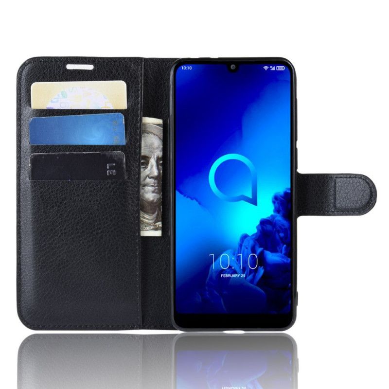 Leren Hoesje Alcatel 3L (2019) Wit Zwart Klassiek