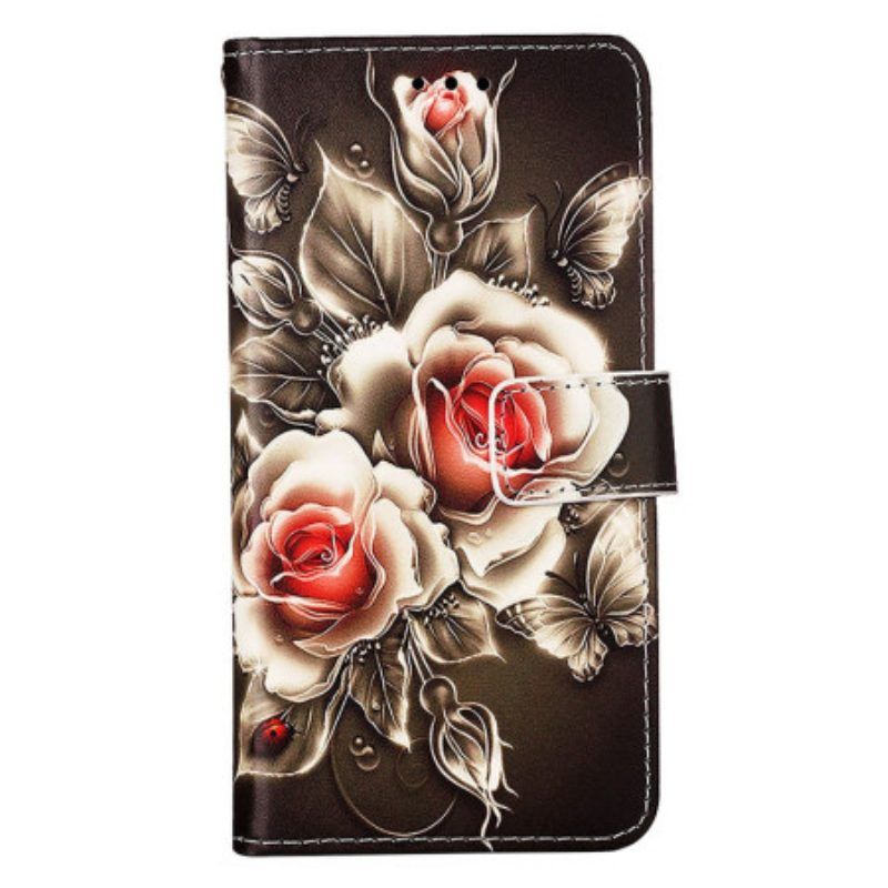 Leren Hoesje voor Samsung Galaxy S23 Ultra 5G Gouden Rozen