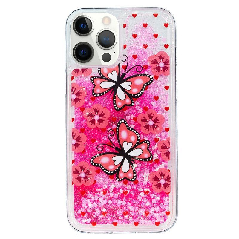 Hoesje voor iPhone 15 Pro Vlinders Glitteren