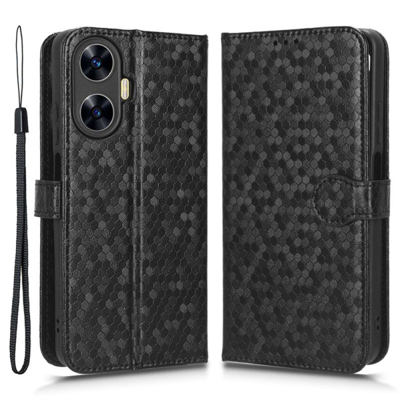 Flip Case Leren Realme C55 Glanzende Stippen Met Bandje