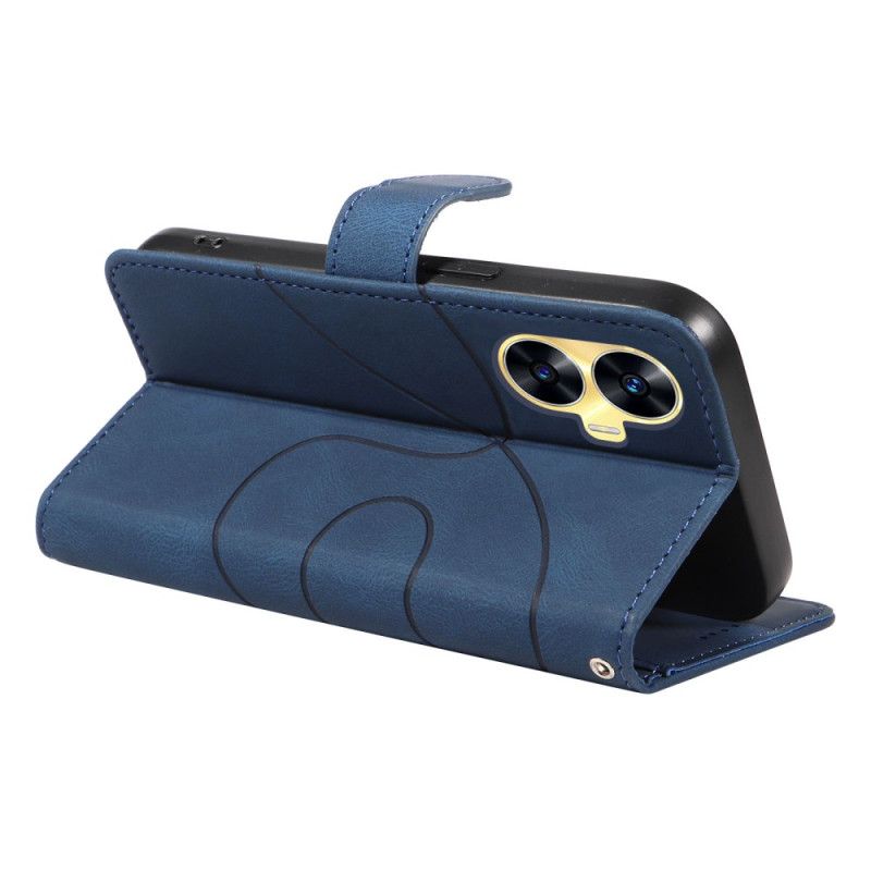 Flip Case Leren Realme C55 Golvende Lijnen Met Koord