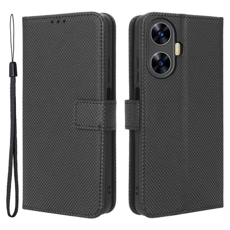 Folio-hoesje Realme C55 Telefoonhoesje Portemonnee Met Bandje En Textuur