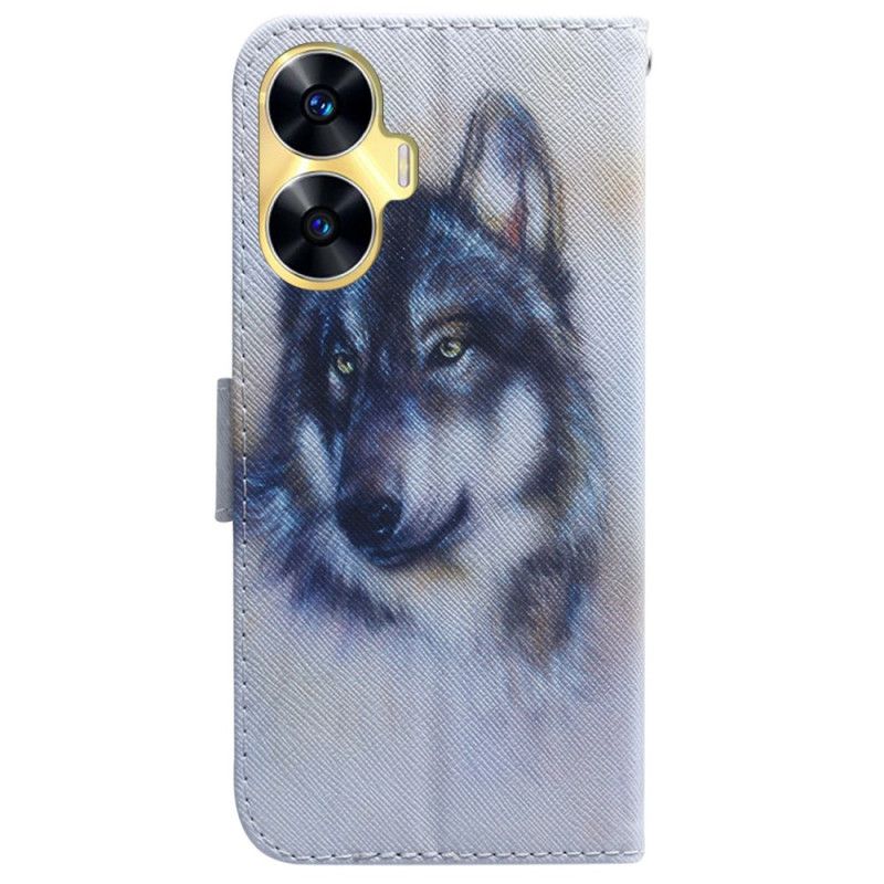 Leren Hoesje Realme C55 Aquarel Wolf