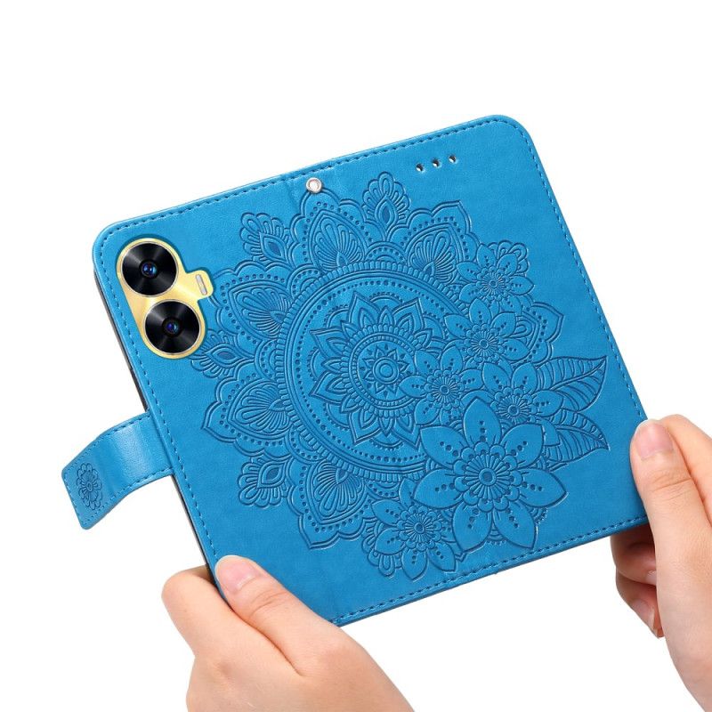Leren Hoesje Realme C55 Bandje Met Bloemenprint Bescherming Hoesje