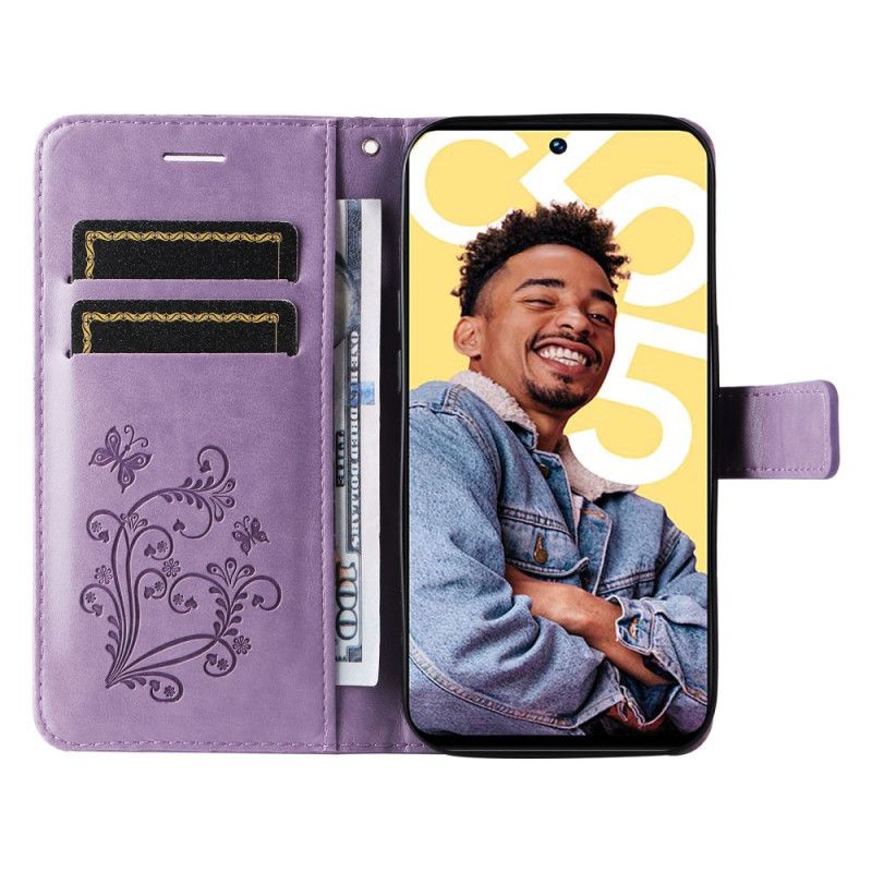 Leren Hoesje Realme C55 Bandje Met Grote Vlinders Bescherming Hoesje