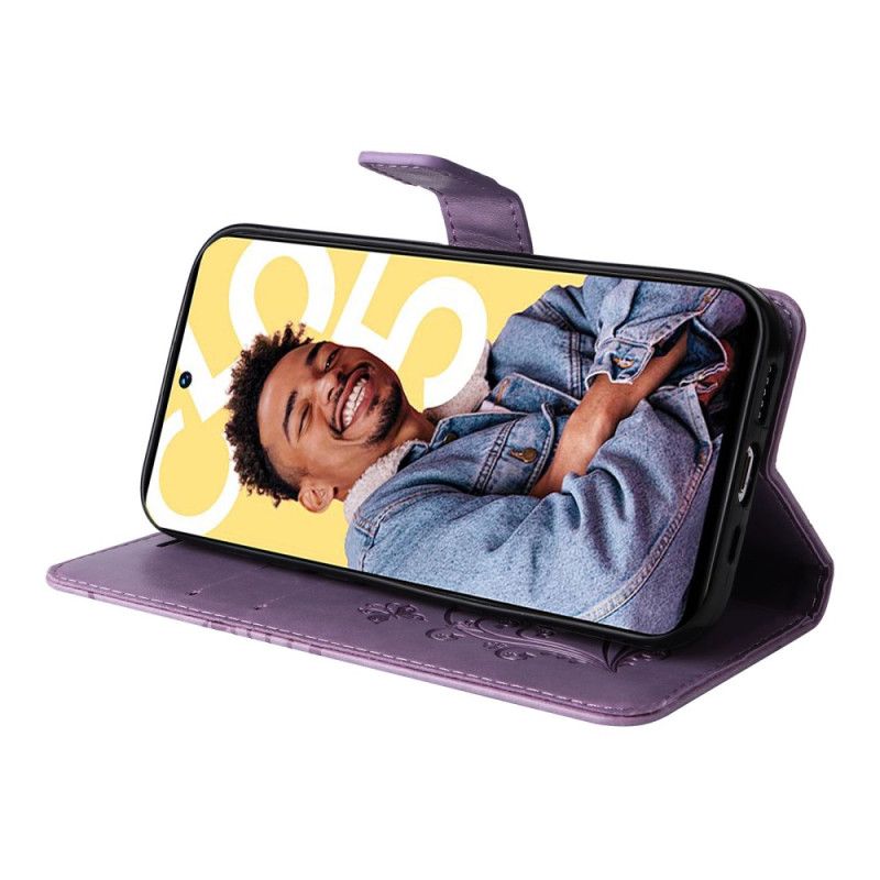 Leren Hoesje Realme C55 Bandje Met Grote Vlinders Bescherming Hoesje