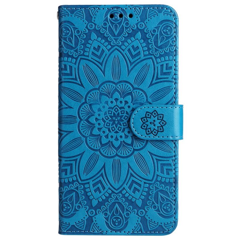 Leren Hoesje Realme C55 Bandje Met Zonnebloemprint Bescherming Hoesje