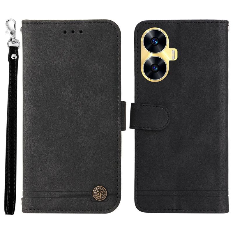 Leren Hoesje Realme C55 Decoratieve Klinknagel Met Suède-effect Bescherming Hoesje