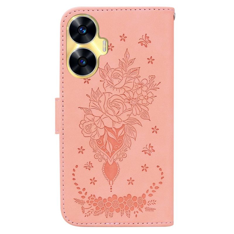 Leren Hoesje Realme C55 Rozen En Vlinders Patroon Bescherming Hoesje