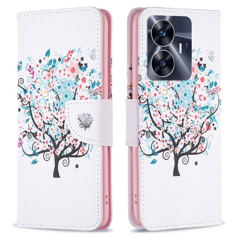 Leren Hoesje Voor Realme C55 Bloeiende Boom