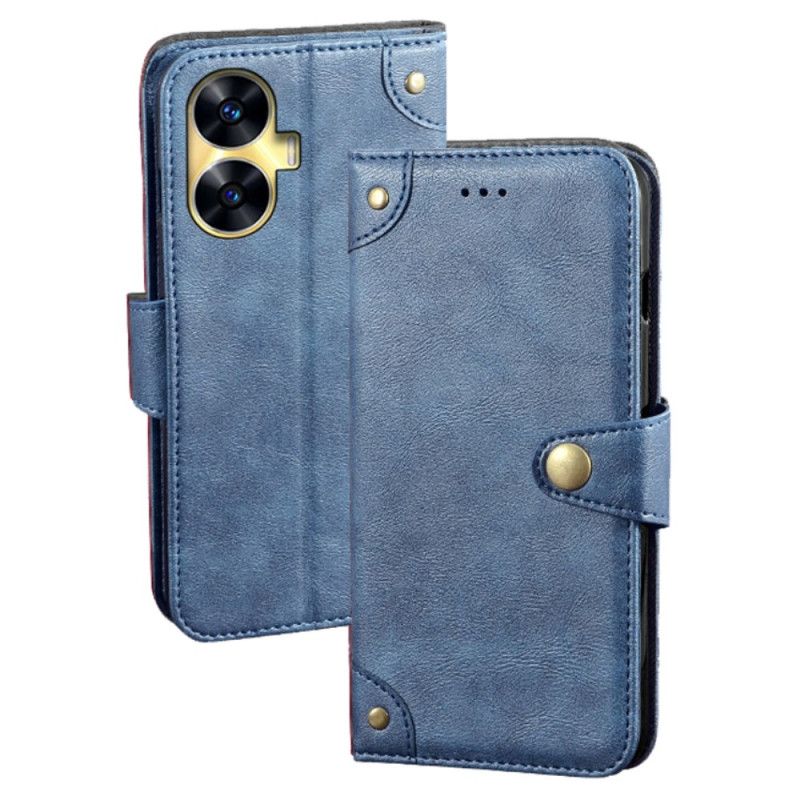 Leren Hoesje Voor Realme C55 Idewei Gouden Knopen