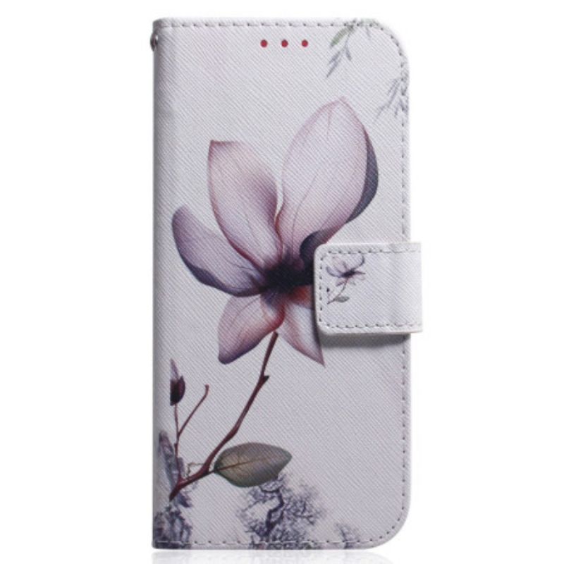 Leren Hoesje Voor Realme C55 Roze Bloem