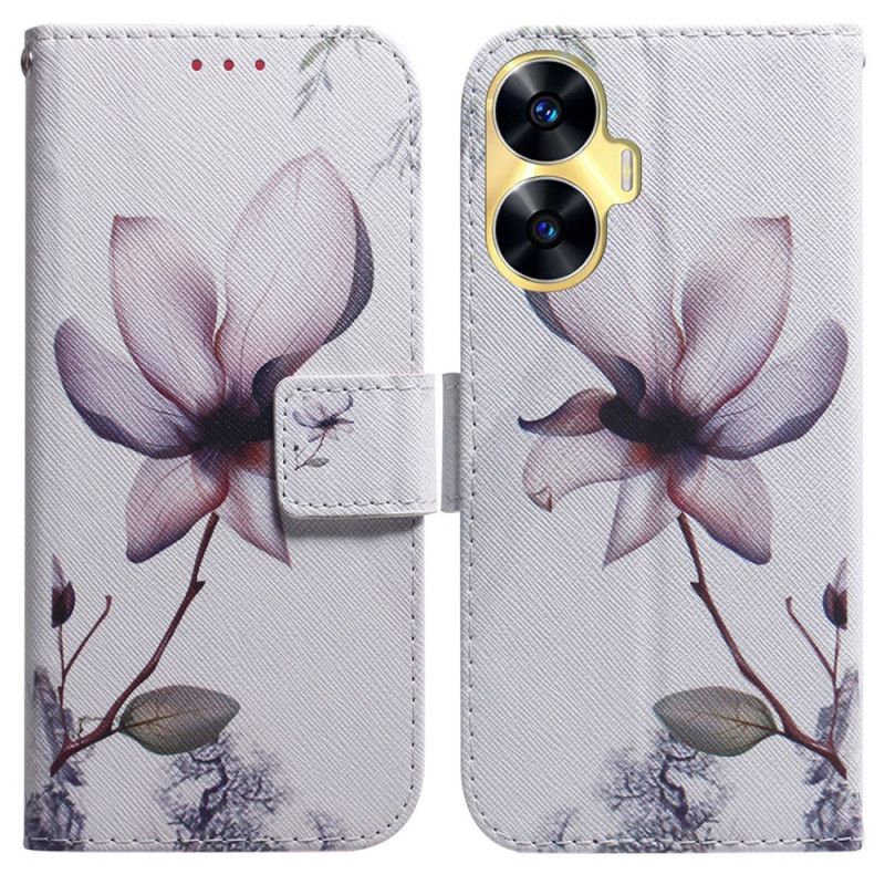 Leren Hoesje Voor Realme C55 Roze Bloem