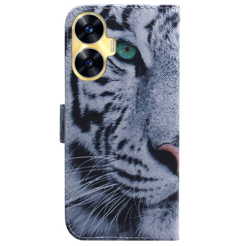 Leren Hoesje Voor Realme C55 Witte Tijger