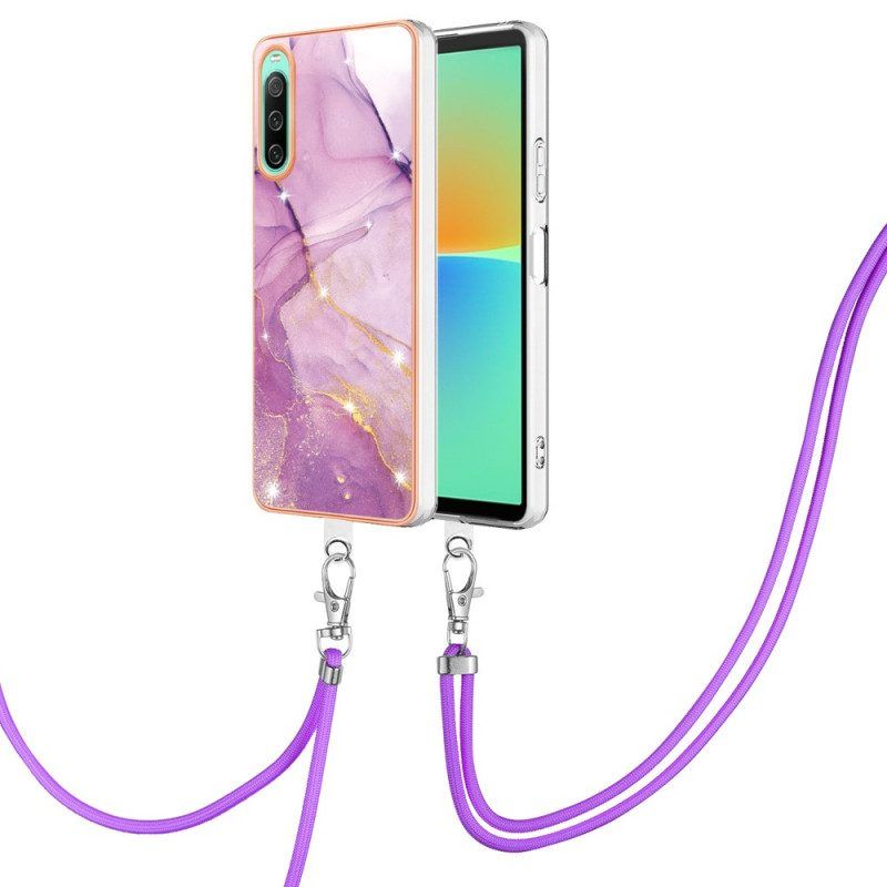 Hoesje voor Sony Xperia 10 IV Met Koord Met Marmeren Koord