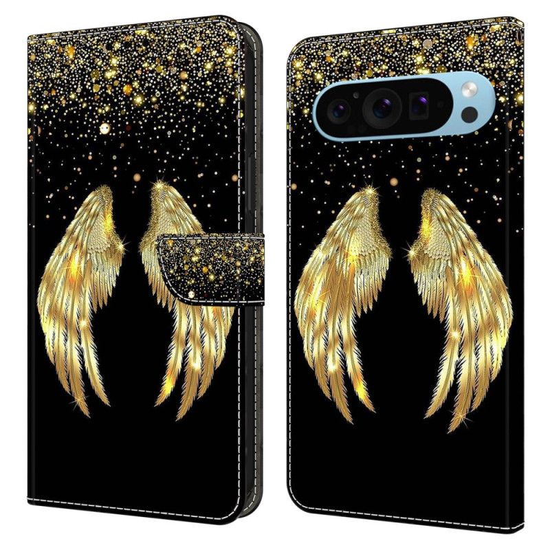 Leren Hoesje Google Pixel 9 Pro Gouden Vleugels Bescherming Hoesje