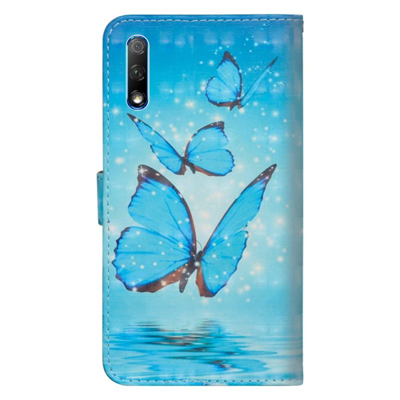 Cover Folio-hoesje Honor 9X Pro Telefoonhoesje Vliegende Blauwe Vlinders