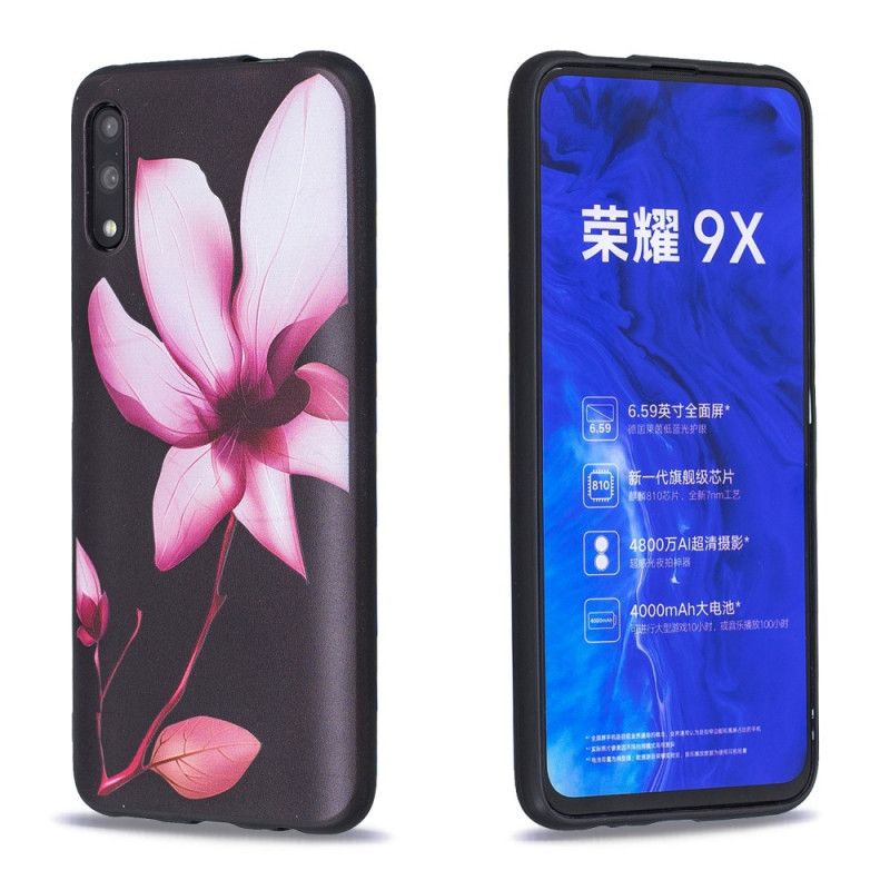 Cover Hoesje Honor 9X Pro Telefoonhoesje Roze Bloem In Reliëf