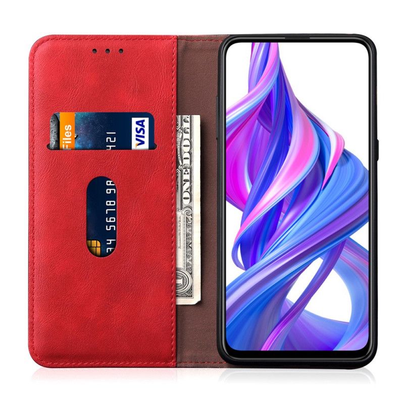 Folio-hoesje Honor 9X Pro Rood Zwart Gestikt Leereffect