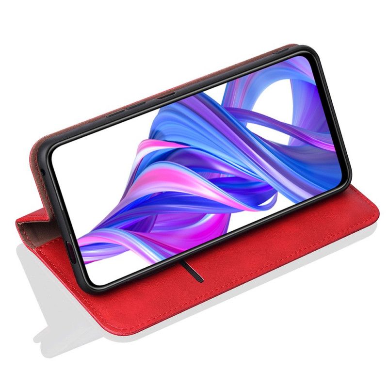 Folio-hoesje Honor 9X Pro Rood Zwart Gestikt Leereffect