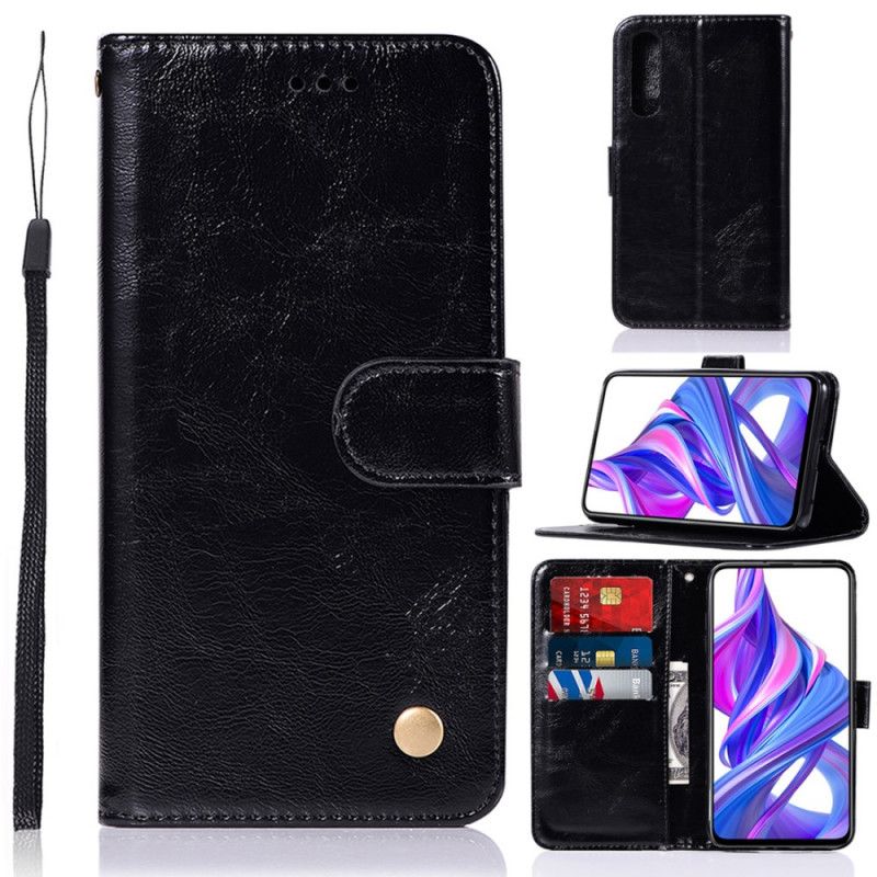 Leren Hoesje Honor 9X Pro Koffie Vintage Leereffect Met Riem