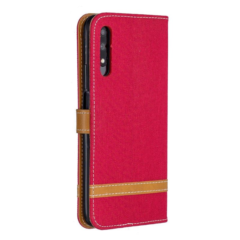 Leren Hoesje voor Honor 9X Pro Grijs Zwart Stof En Leereffect Met String