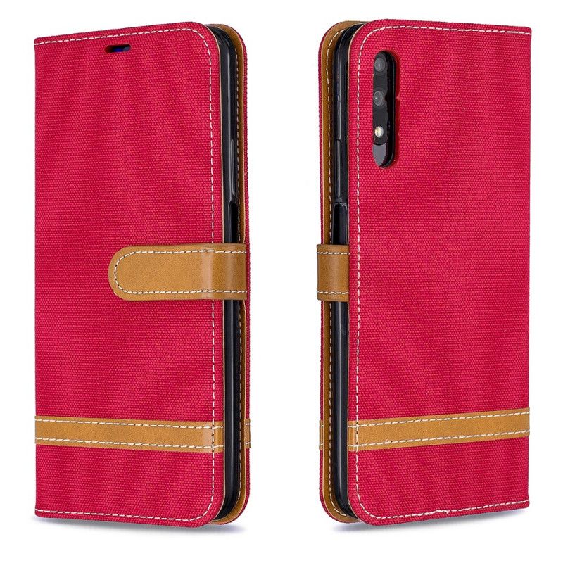 Leren Hoesje voor Honor 9X Pro Grijs Zwart Stof En Leereffect Met String