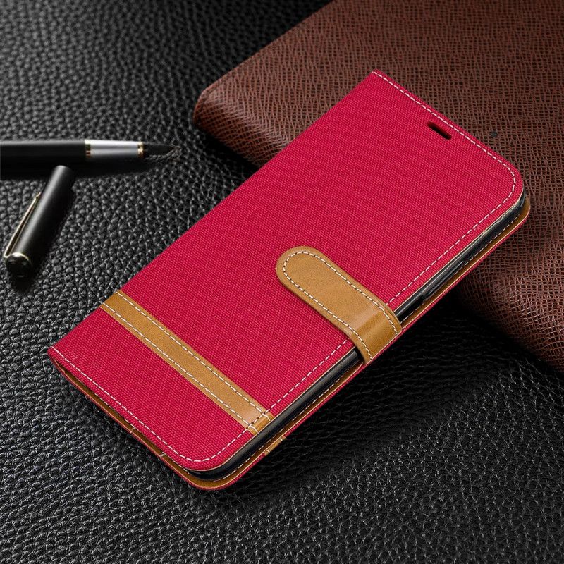 Leren Hoesje voor Honor 9X Pro Grijs Zwart Stof En Leereffect Met String