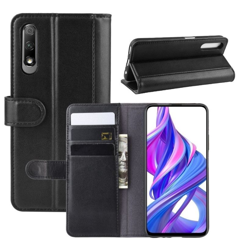 Leren Hoesje voor Honor 9X Pro Koffie Zwart Echt Leer