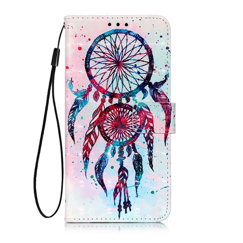 Leren Hoesje voor Honor 9X Pro Lichtblauw Rood Aquarel Dromenvanger