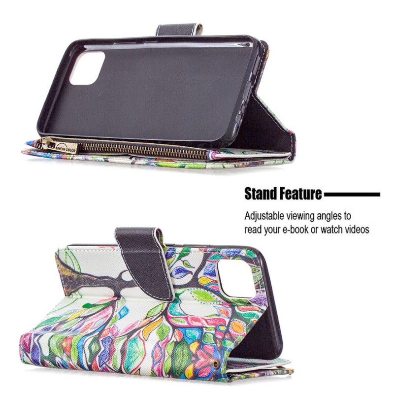 Flip Case Leren Realme C11 Lichtblauw Wit Boomzak Met Ritssluiting