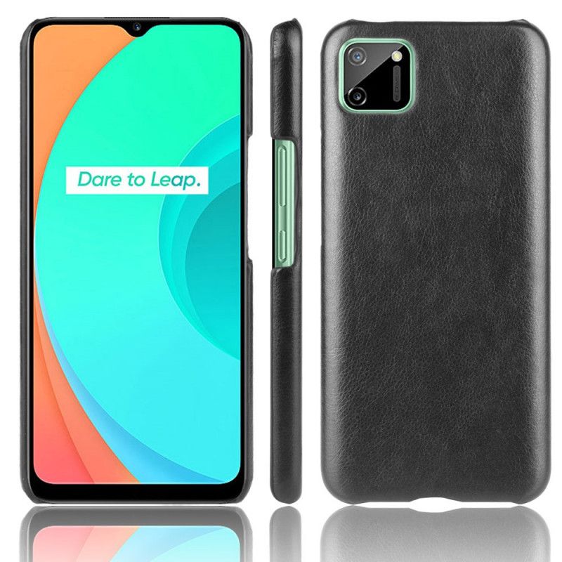 Hoesje Realme C11 Grijs Zwart Prestatie Lychee Leereffect