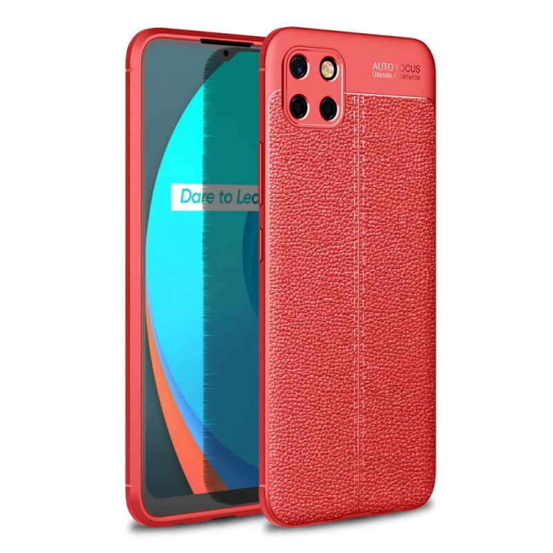 Hoesje Realme C11 Rood Zwart Dubbellijns Lychee Leereffect