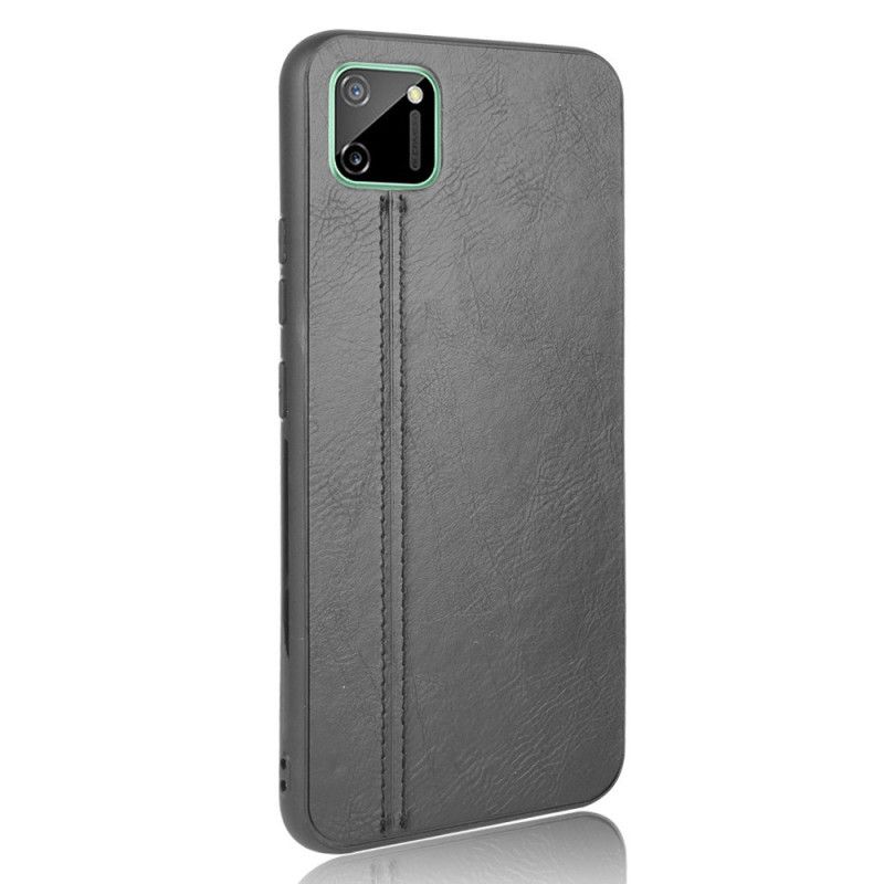 Hoesje Realme C11 Rood Zwart Stiksels In Leerstijl