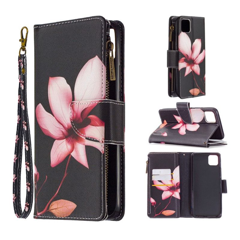 Leren Hoesje voor Realme C11 Wit Zwart Bloemenvak Met Ritssluiting
