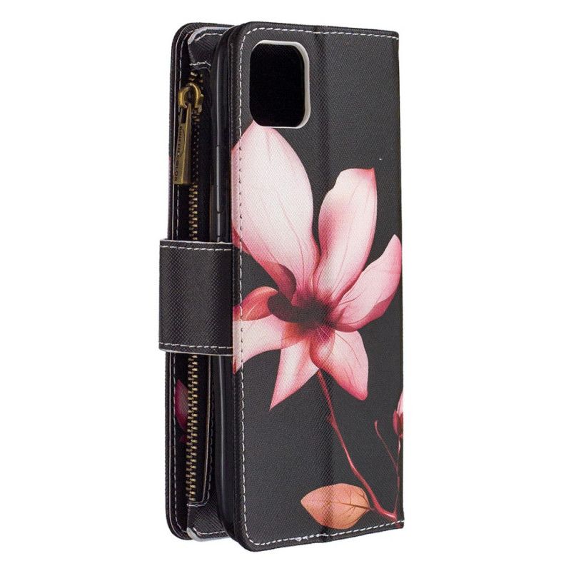 Leren Hoesje voor Realme C11 Wit Zwart Bloemenvak Met Ritssluiting