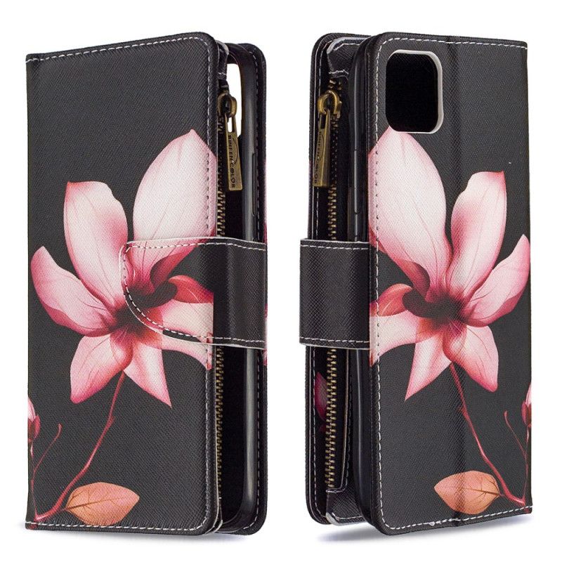 Leren Hoesje voor Realme C11 Wit Zwart Bloemenvak Met Ritssluiting