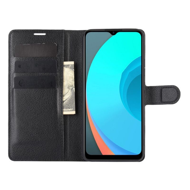 Leren Hoesje voor Realme C11 Wit Zwart Klassiek Lychee-Effect