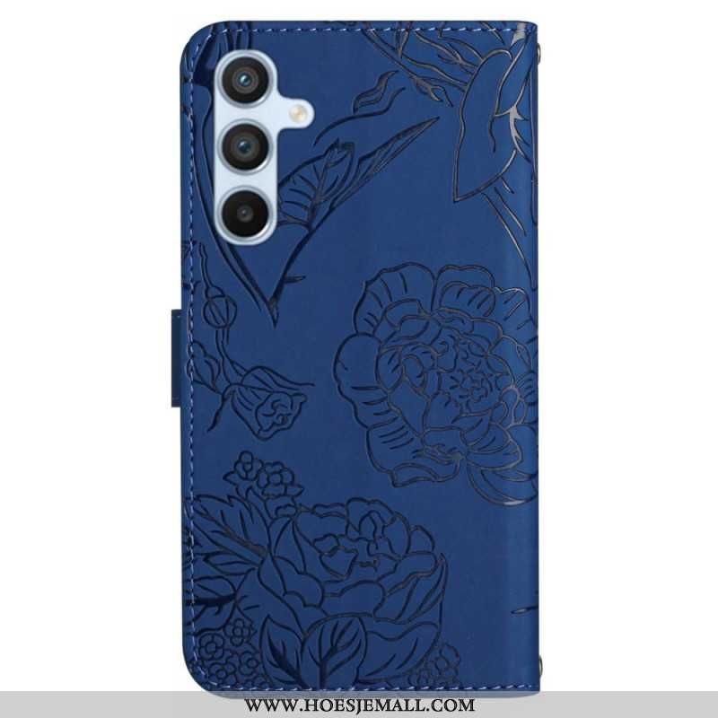 Leren Hoesje Voor Samsung Galaxy M55 5g Vlinderprint Met Schouderband