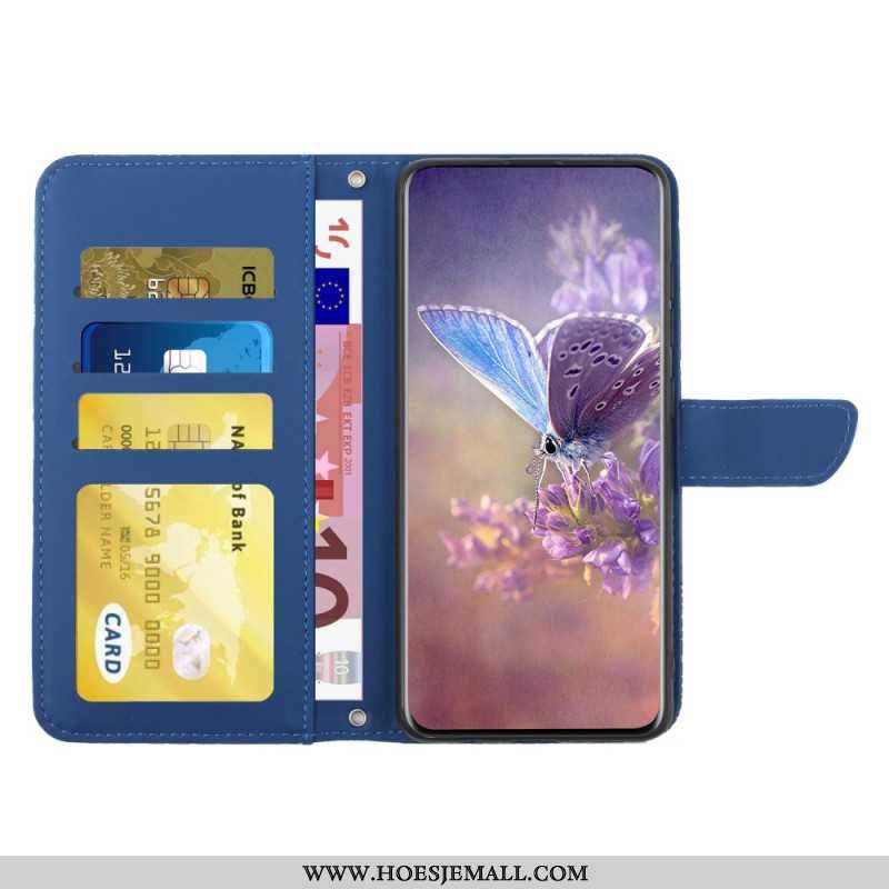 Leren Hoesje Voor Samsung Galaxy M55 5g Vlinderprint Met Schouderband