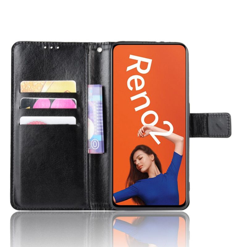 Cover Folio-hoesje Oppo Reno 2 Rood Zwart Telefoonhoesje Flitsend Kunstleer