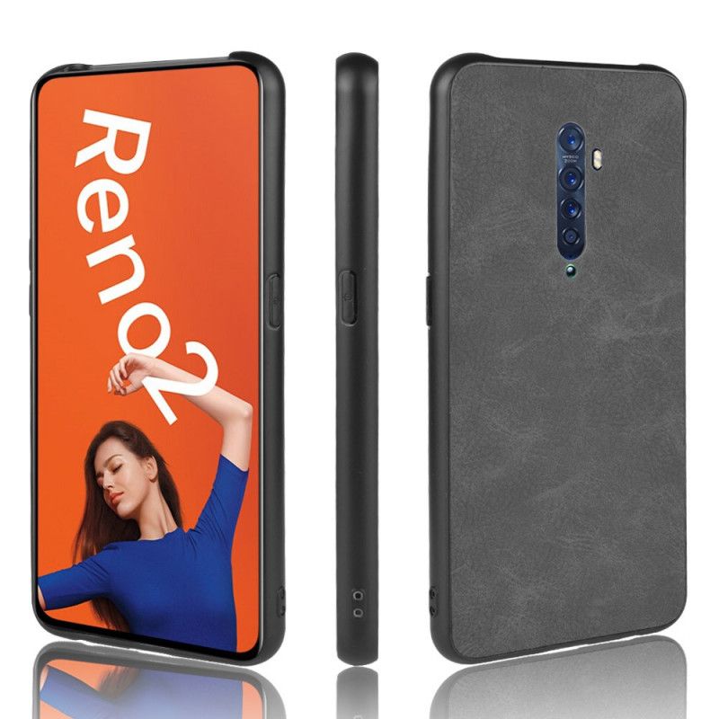 Hoesje Oppo Reno 2 Donkerblauw Zwart Verfijnde Look Met Leereffect