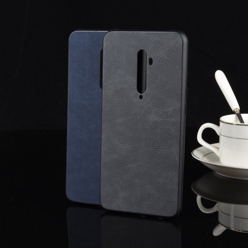 Hoesje Oppo Reno 2 Donkerblauw Zwart Verfijnde Look Met Leereffect