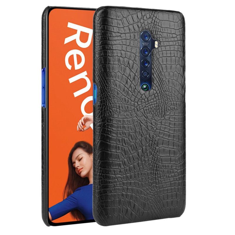 Hoesje Oppo Reno 2 Rood Zwart Krokodillenhuideffect